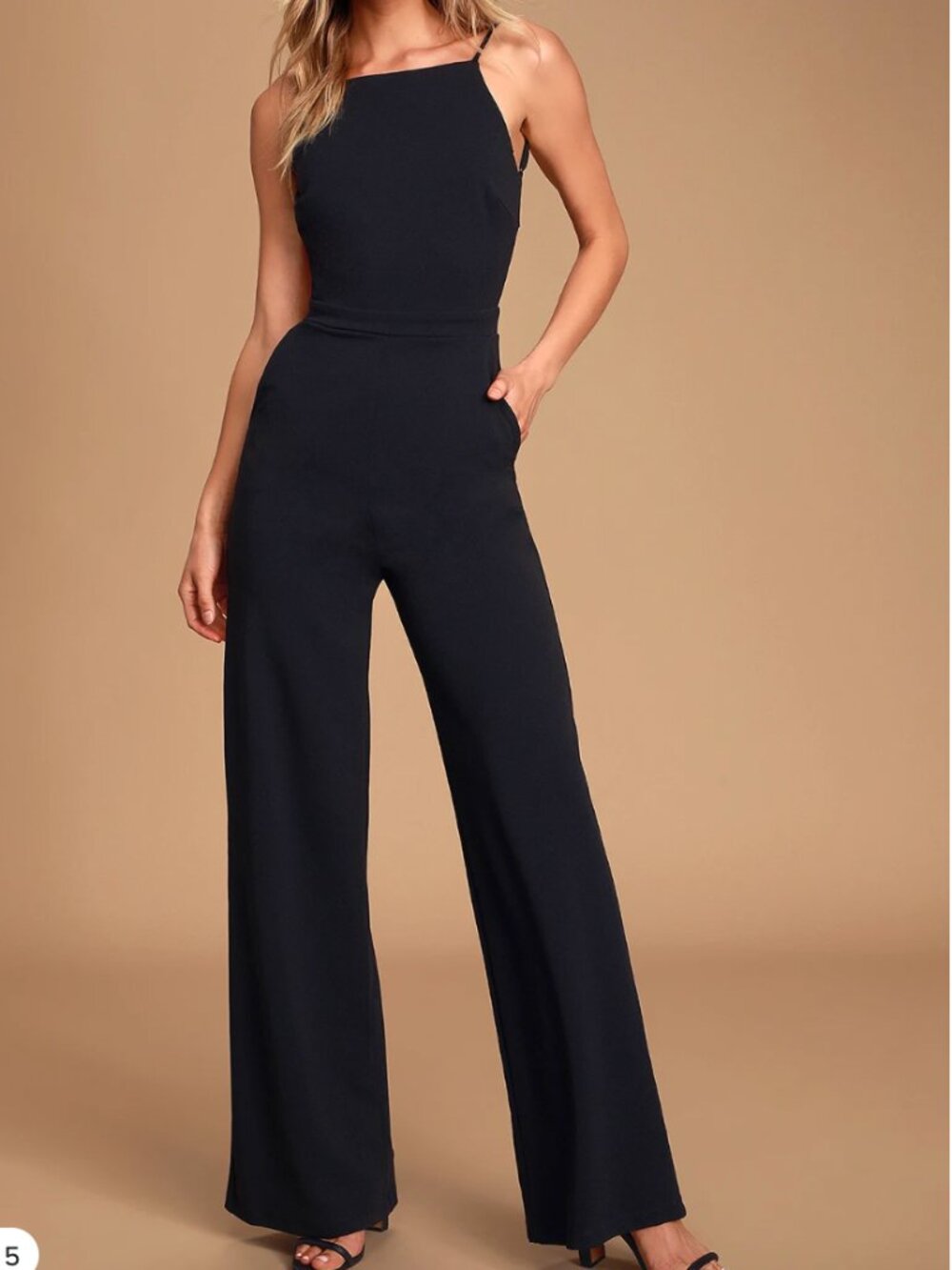 Lulus Something to Behold Black Wide Leg Jumpsuit Square Neckline Women's M